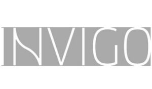 Invigo wordmark logo: white text on a gray rectangular background.